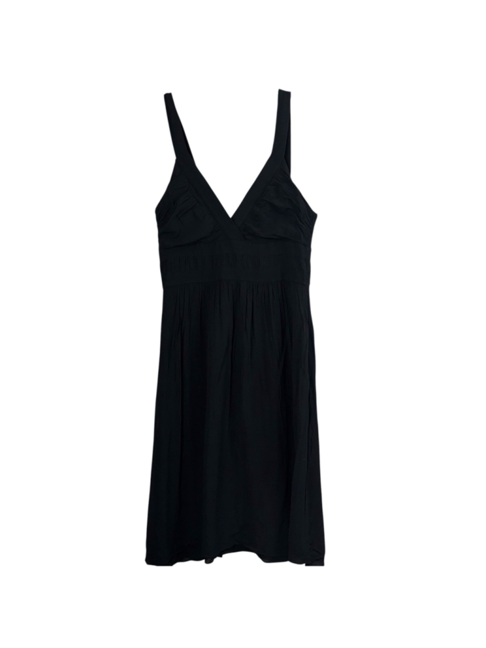 Theory Black Silk Blend Ruched V-Neck Dress Empire Waist Mini Size 8